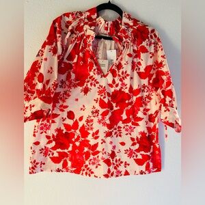 Elegant Red Floral Women's Blouse